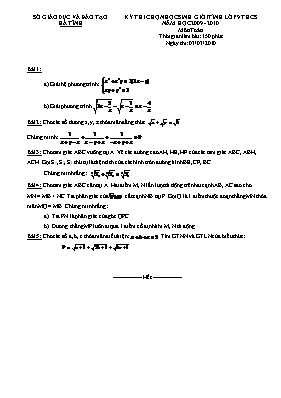 Đề thi chọn học sinh giỏi tỉnh Hà Tĩnh lớp 9 thcs năm học 2009 - 2010 môn Toán